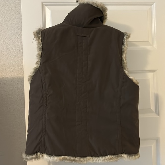 Weatherproof reversible faux fur and brown SZ L high funnel neck puffy gorpcore - Picture 15 of 16